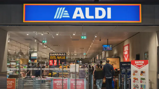 Aldi 的藍色標誌。